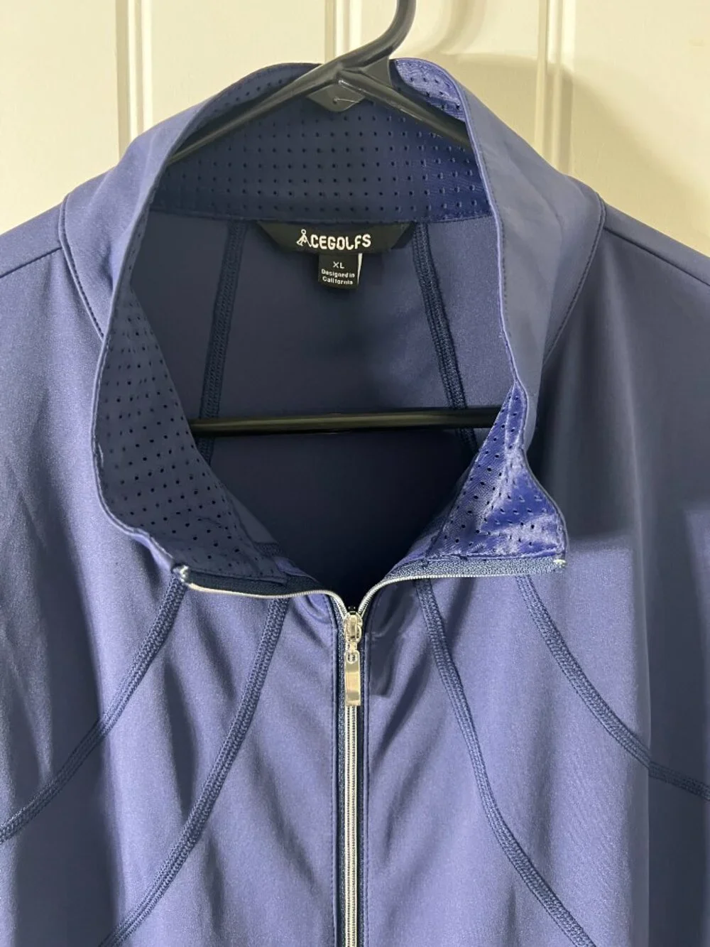 ACEGOLFS XL Navy Blue Peplum Golf Performance Jacket Full Zip Athletic Mesh Back
